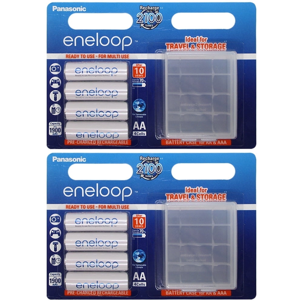 Panasonic AA Eneloop 2100 Cycle Ni-MH Pre-Charged Rechargeable Batteries with Battery Case (Pack of 8)