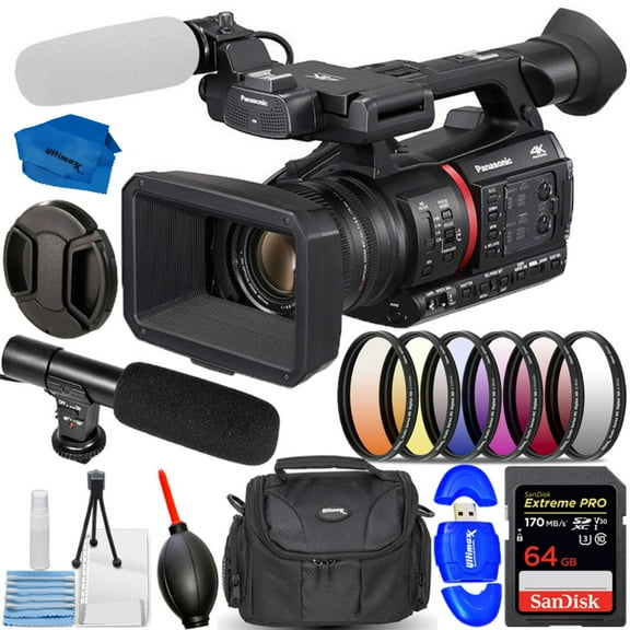 Panasonic AG-CX350 4K Camcorder - Bundle Includes: SanDisk 64GB Extreme PRO, Video Microphone, 6pc Gradual Color Filter Set 67mm & Much More (10pc Bundle)