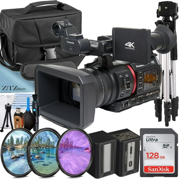 Panasonic AG-CX350 Camcorder UHD 4K with 128GB SanDisk Memory Card + Tripod + Case + ZeeTech Accessory Bundle
