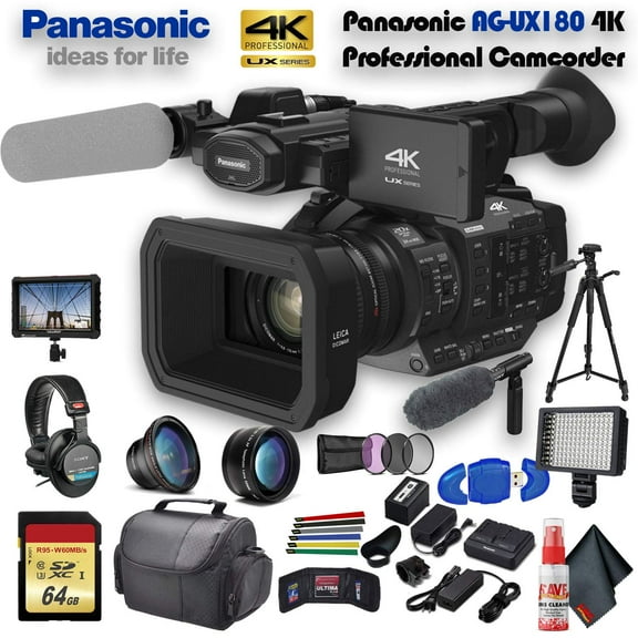 Panasonic AG-UX180 4K Professional Camcorder (AG-UX180PJ8) with Tripod Advanced Plus Bundle