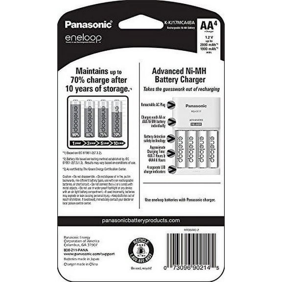 Panasonic Battery Charger with 4 eneloop AA Rechargeable Batteries, 4 Count