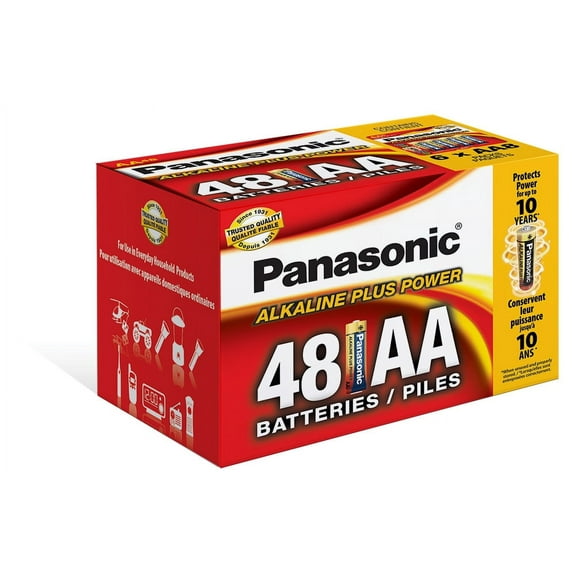 Panasonic Alkaline Plus Power AA 1.5 Volt Batteries, 48-Pack