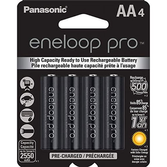 Panasonic BK-3HCCA4BA Eneloop Pro AA High-Capacity Ni-MH Pre-Charged Rechargeable Batteries, 4-Battery Pack