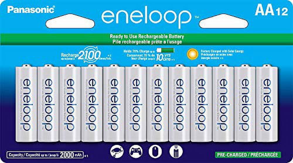 Panasonic BK-3MCCA12FA eneloop AA 2100 Cycle Ni-MH Pre-Charged Rechargeable Batteries, 12-Battery Pack