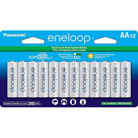 Panasonic BK-3MCCA12FA eneloop AA 2100 Cycle Ni-MH Pre-Charged Rechargeable Batteries, 12-Battery Pack