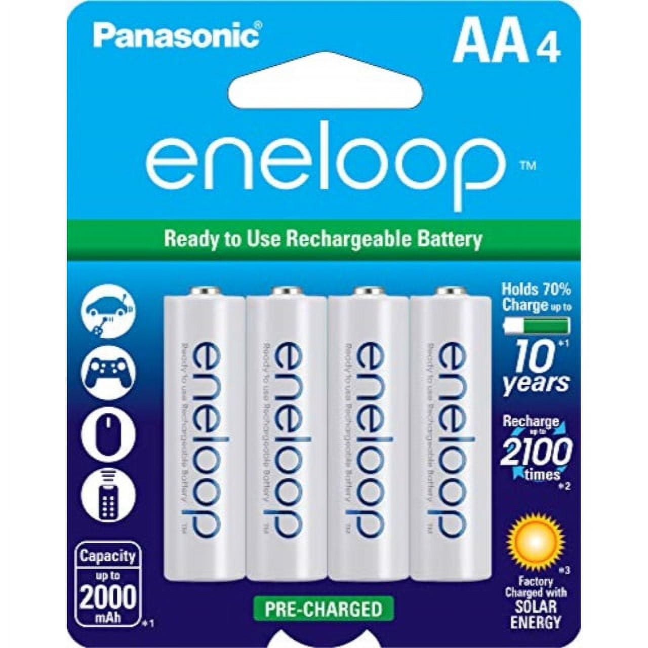 Panasonic BK-3MCCA4BA eneloop AA 2100 Cycle Ni-MH Pre-Charged Rechargeable Batteries, 4-Battery Pack