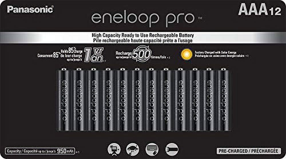 Panasonic BK-4HCCA12FA eneloop pro AAA High Capacity Ni-MH Pre-Charged Rechargeable Batteries, 12 Pack