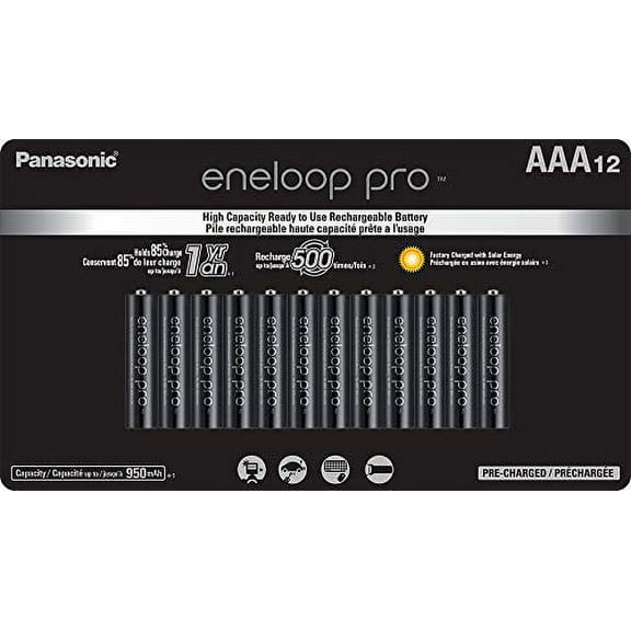 Panasonic BK-4HCCA12FA eneloop pro AAA High Capacity Ni-MH Pre-Charged Rechargeable Batteries, 12 Pack
