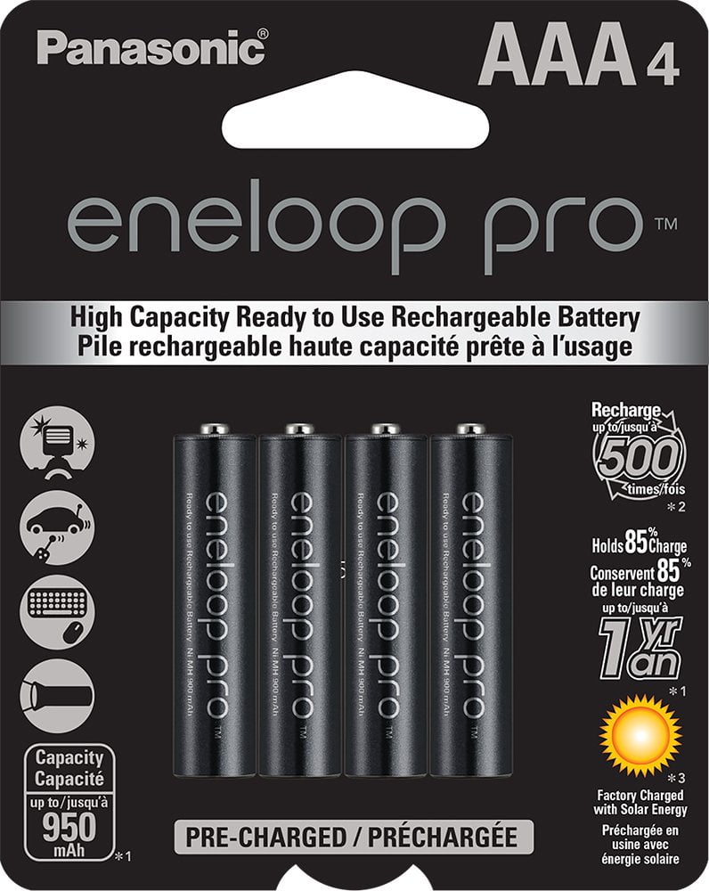 Panasonic BK-4HCCA4BA eneloop Pro AAA New High Capacity Ni-MH Pre-Charged Rechargeable Batteries, 4 Pack