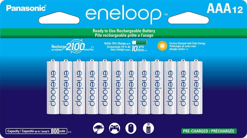 Panasonic BK-4MCCA12FA eneloop AAA 2100 Cycle Ni-MH Pre-Charged Rechargeable Batteries, (package includes 12AAA silver or 12AAA white)