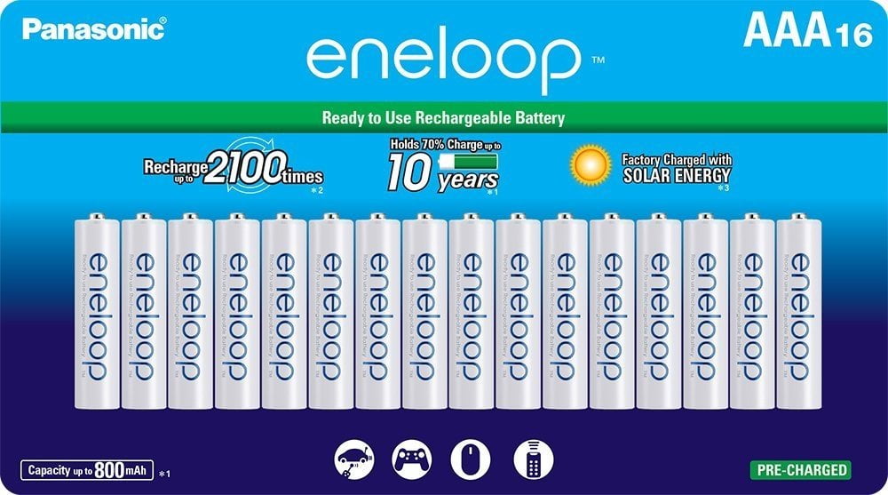 Panasonic BK-4MCCA16FA eneloop AAA 2100 Cycle Ni-MH Pre-Charged Rechargeable Batteries, 16 Pack
