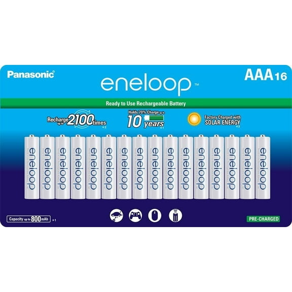 Panasonic BK-4MCCA16FA eneloop AAA 2100 Cycle Ni-MH Pre-Charged Rechargeable Batteries, 16 Pack