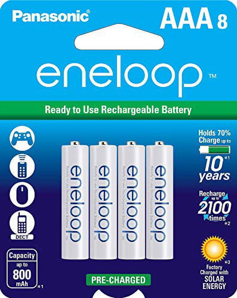 Panasonic BK-4MCCA8BA eneloop AAA 2100 Cycle Ni-MH Pre-Charged Rechargeable Batteries, 8 Pack