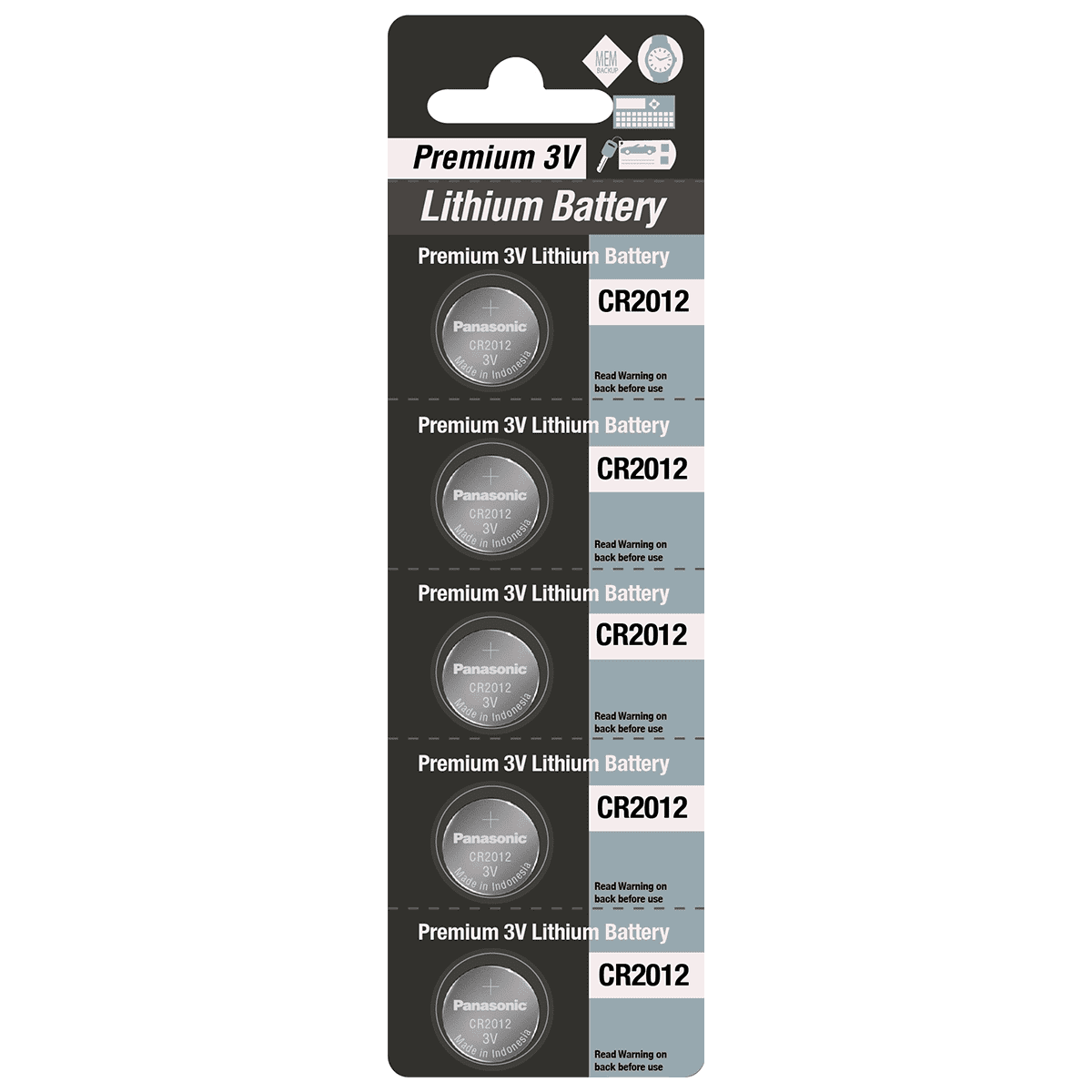 Panasonic CR2012 Battery 3V Lithium Coin Cell (5 Batteries)