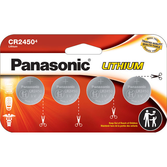 Panasonic CR2450 3.0 Volt Lithium Coin Cell Batteries, 4-Pack