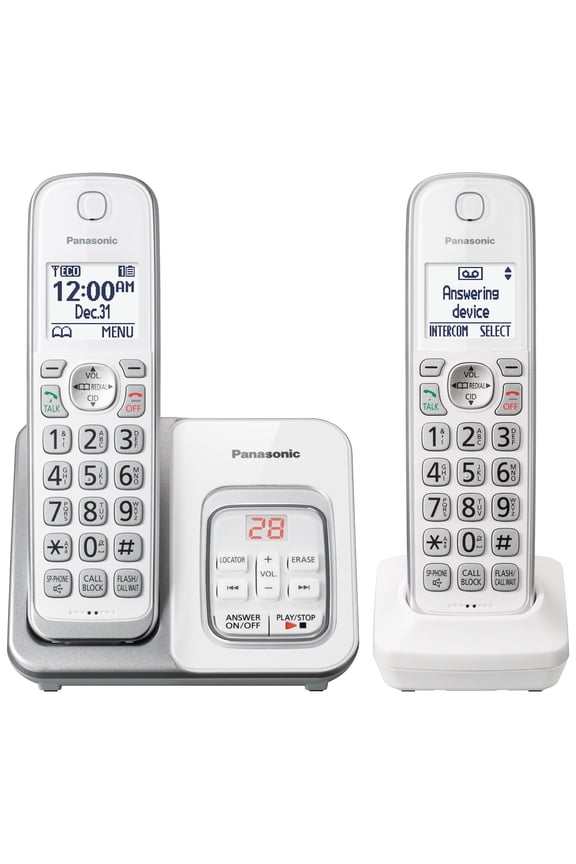 Cordless Phone with 2 Handsets, Call Block & Answering Machine - KX-TG3812W
