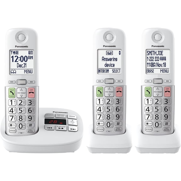 Panasonic Cordless Phone, Easy to Use with Large Display and Big Buttons, Flashing Favorites Key, Built in Flashlight, Call Block, Volume Boost, Talking Caller ID, 2 Cordless Handsets - KX-TGU433W