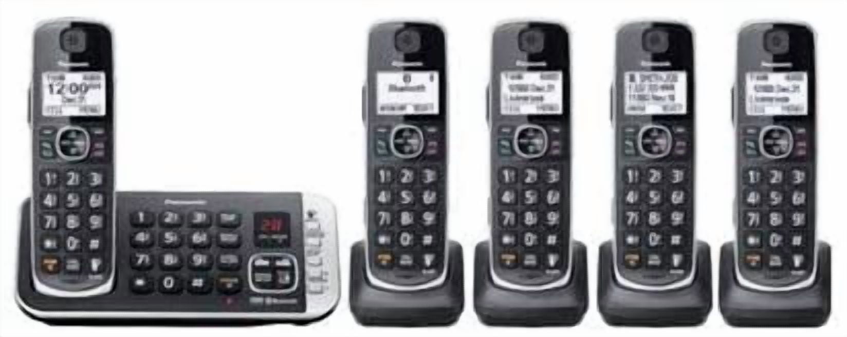 Panasonic Cordless Phone with Link to Cell and Digital Answering Machine, 5 Handsets - Black - KX-TGE675B