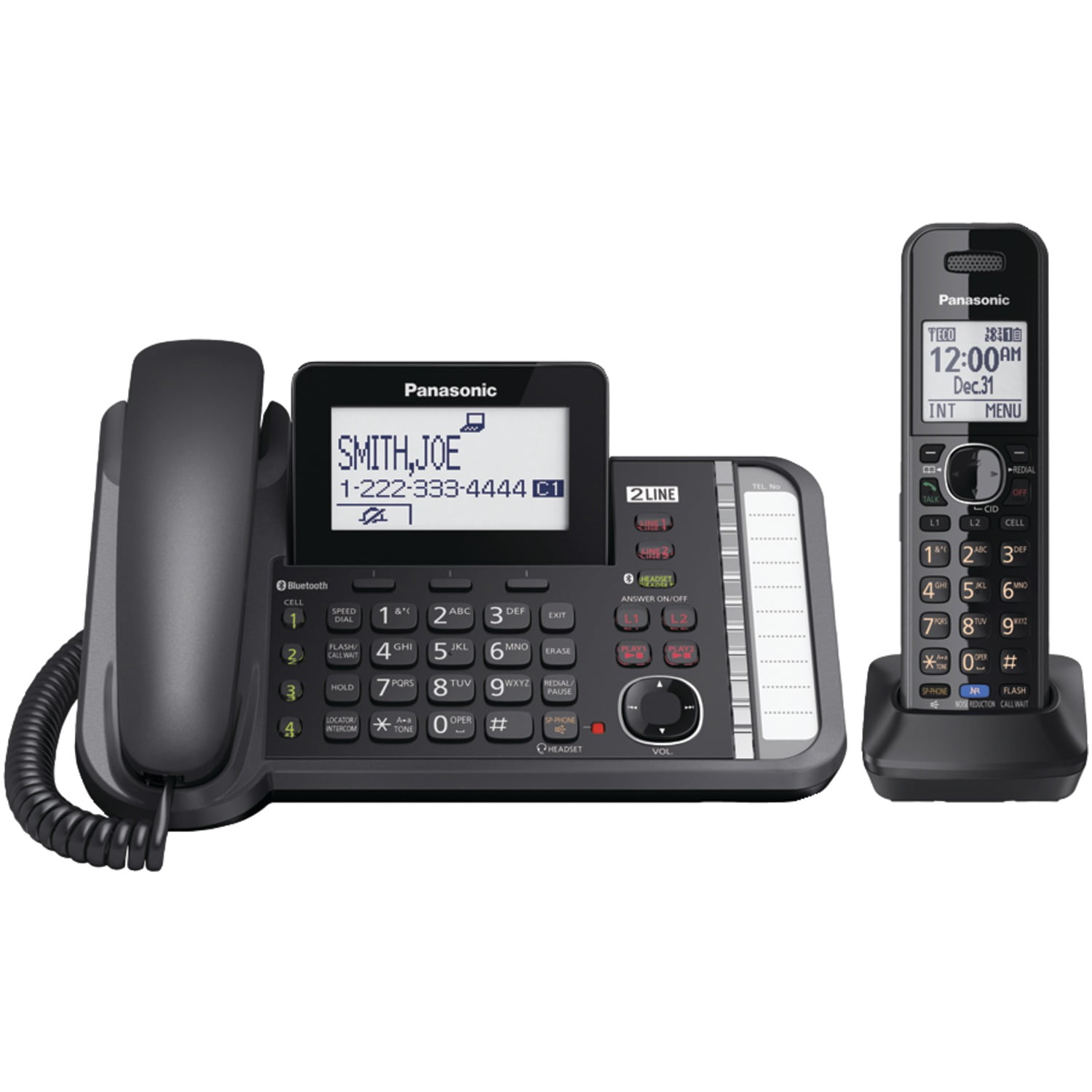 Panasonic DECT 6.0 Expandable Link2Cell 2-Line Digital Cordless Phone System, Black, KX-TG9581B
