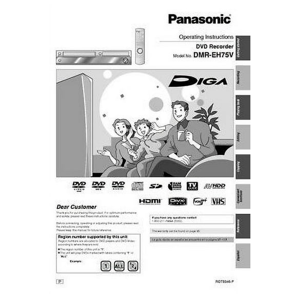 Instruction Manual ONLY for Panasonic DMR-EH75V DVD Recorder Owners Instruction Manual REPRINT