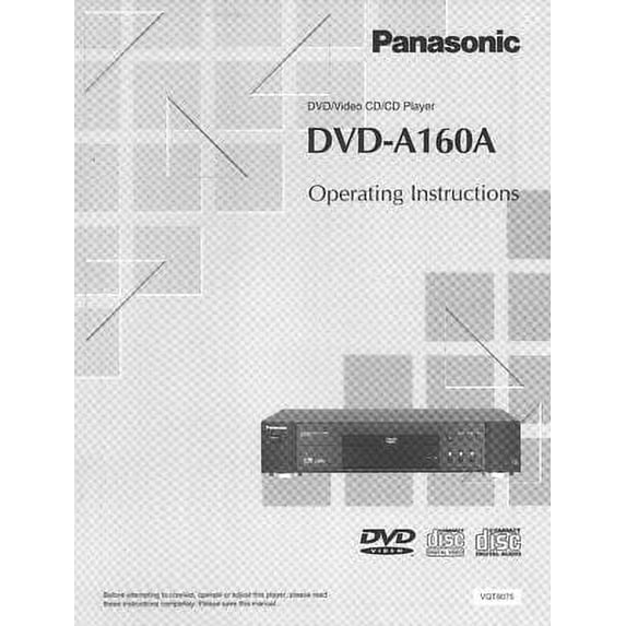 Instruction Manual ONLY for Panasonic DVD-A160A DVD Player Owners Instruction Manual REPRINT