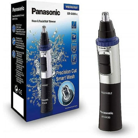 Panasonic ER-GN30-K Nose, Ear n Facial Hair Trimmer Wet/Dry with Vortex Cleaning System, Black