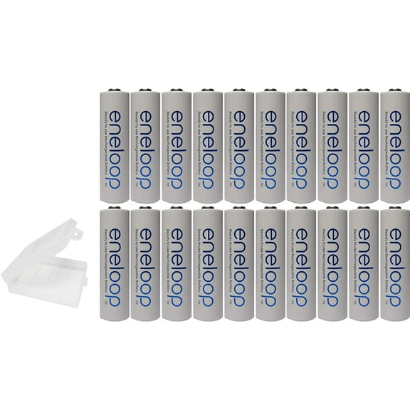 Panasonic Eneloop AA NiMH Pre-Charged Recharges 2100 Times (20) Batteries with Battery Holder