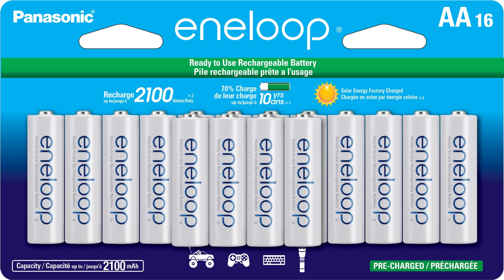 Panasonic Eneloop BK-3MCCA16FA Pre-Charged Nickel Metal Hydride AA Rechargeable Batteries, 16-Battery Pack