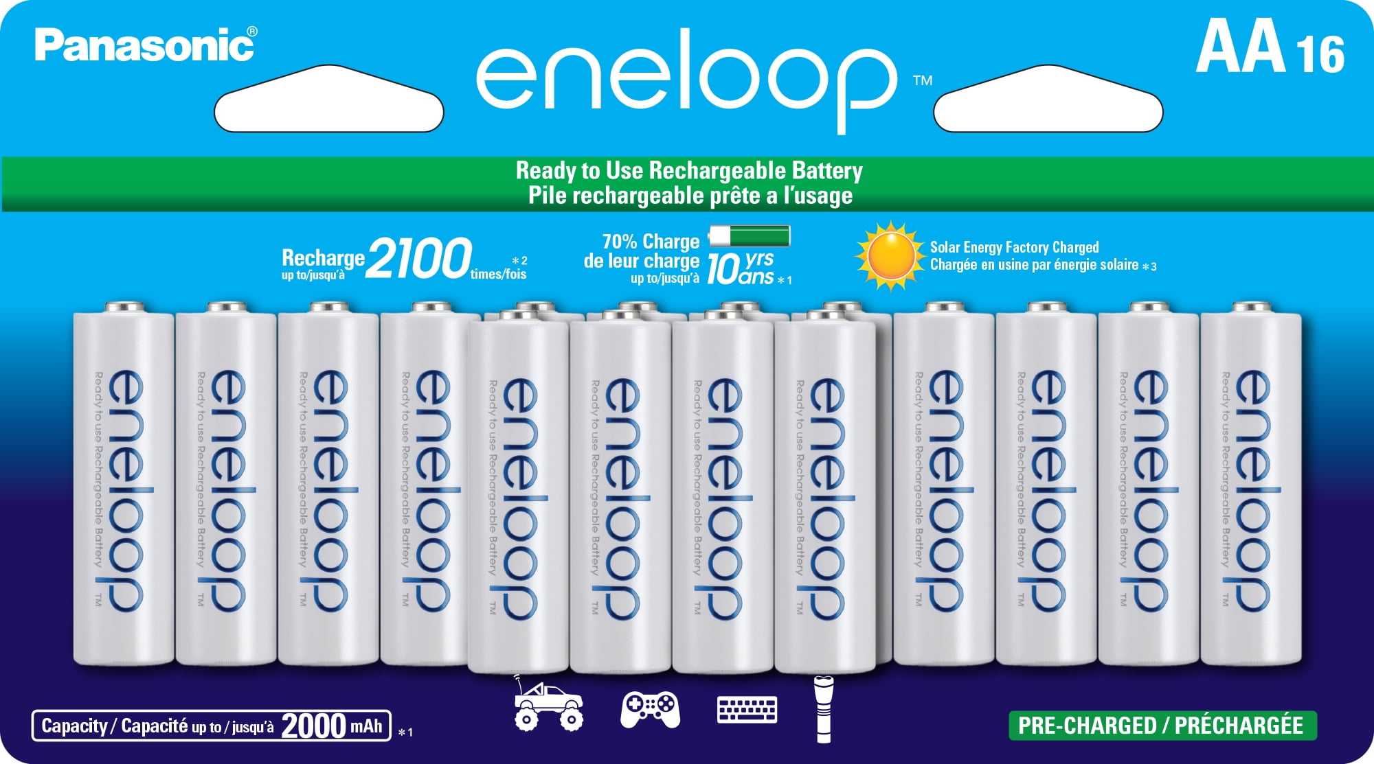 BK-3MCCA: AA 1.2v 2000mAh Eneloop NiMH pre-charged batteries — Batteries  America