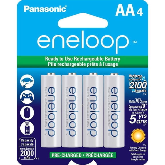 Panasonic Eneloop BK-3MCCA4BA Pre-Charged Nickel Metal Hydride AA Rechargeable Batteries, 4-Battery Pack