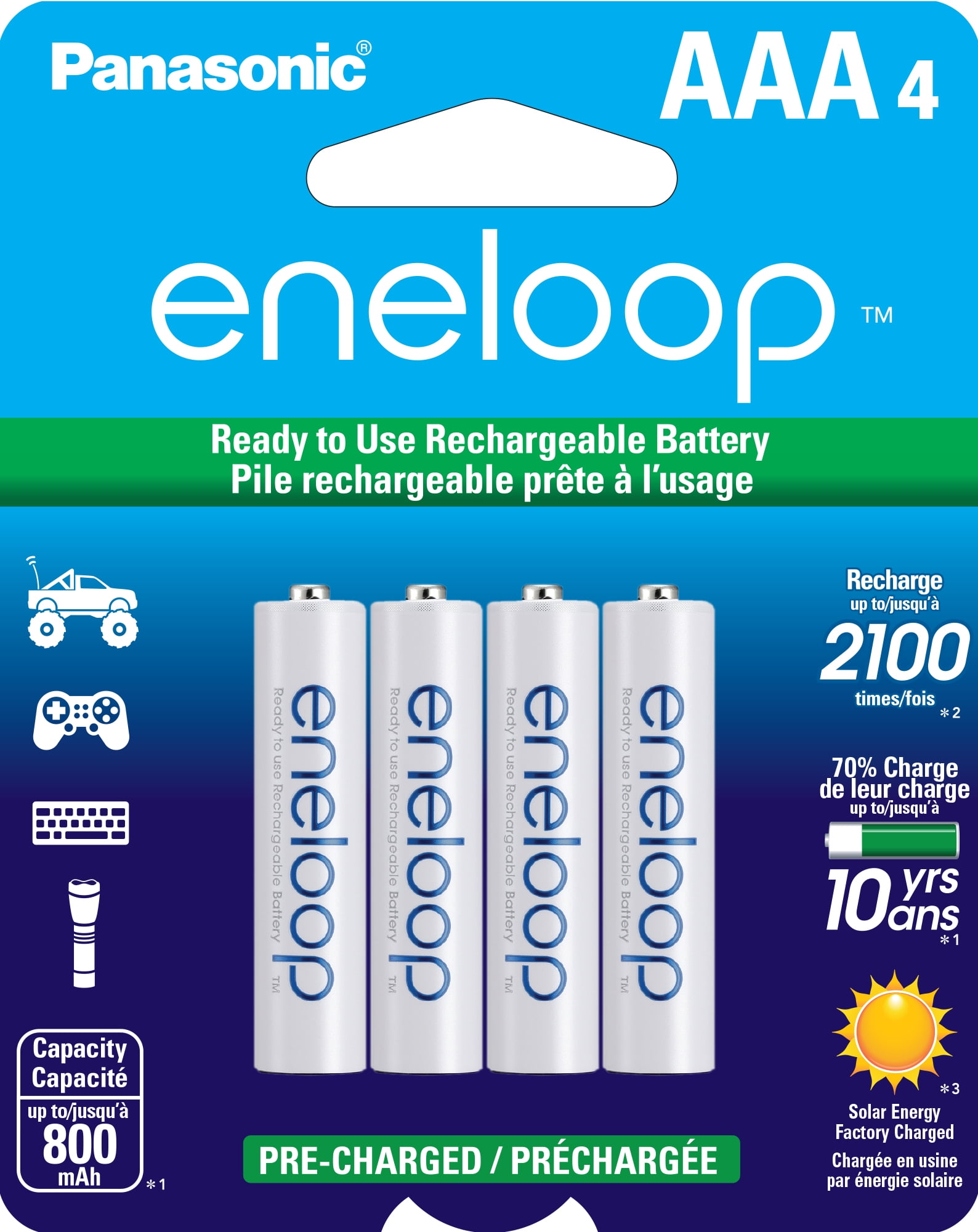 Panasonic Eneloop BK-4MCCA4BA Pre-Charged Nickel Metal Hydride AAA Rechargeable Batteries, 4-Battery Pack