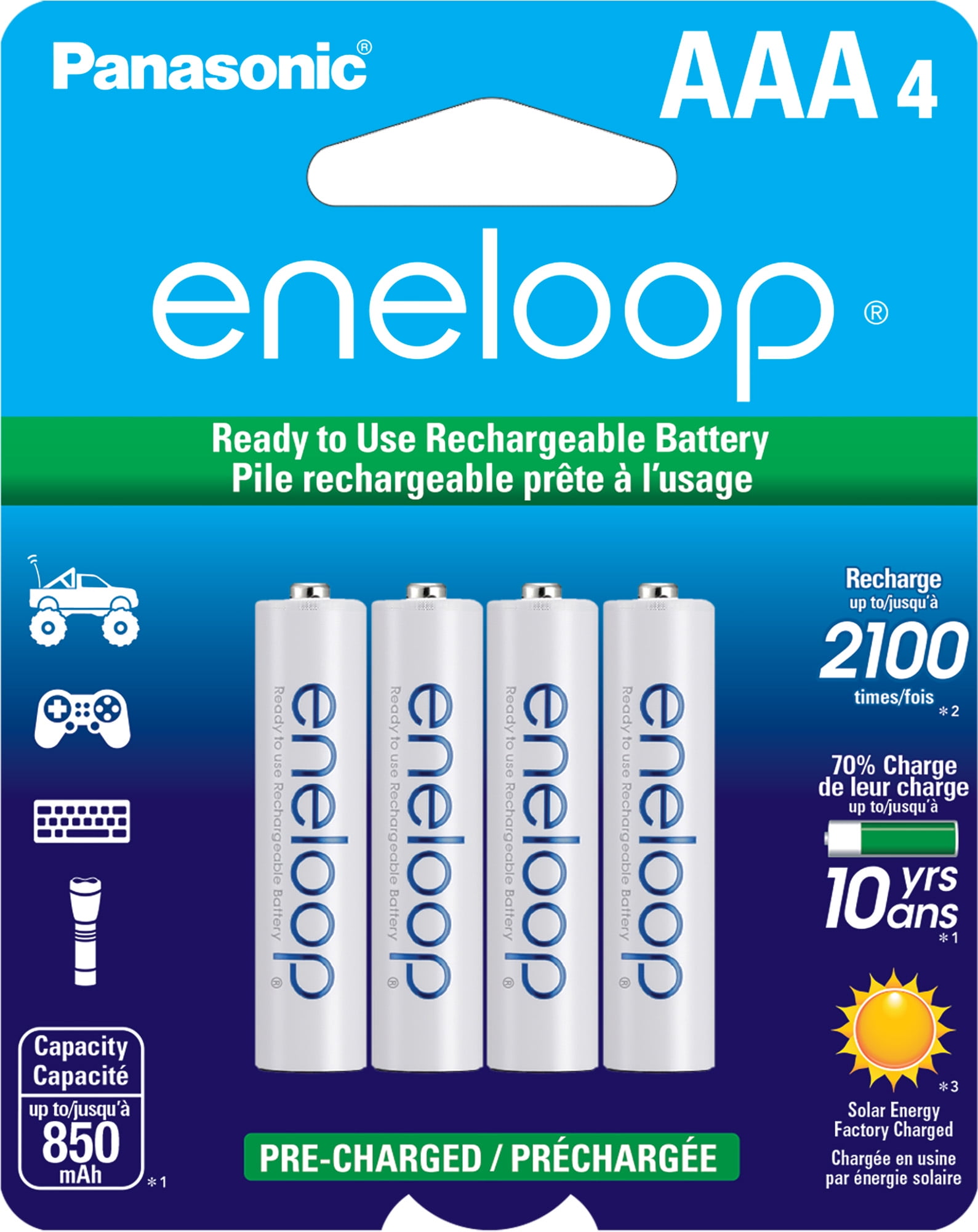 Panasonic Eneloop BK-4MCCA4BA Pre-Charged Nickel Metal Hydride AAA Rechargeable Batteries, 4-Battery Pack