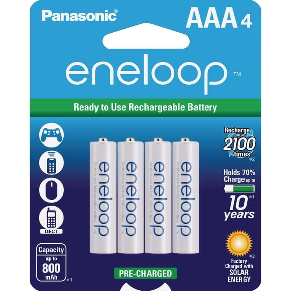 Panasonic Eneloop BK-4MCCA4BA Pre-Charged Nickel Metal Hydride AAA Rechargeable Batteries, 4-Battery Pack