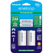 Panasonic Eneloop K-KJS1MCA2BA D Size Battery Adapters with Eneloop AA 2100 Cycle Ni-MH Pre-Charged Nickel Metal Hydride Rechargeable Batteries