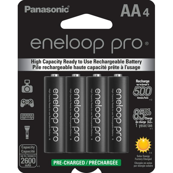 Panasonic Eneloop Pro BK-3HCCA4BA AA High Capacity Ni-MH Rechargeable Batteries, 4-Battery Pack