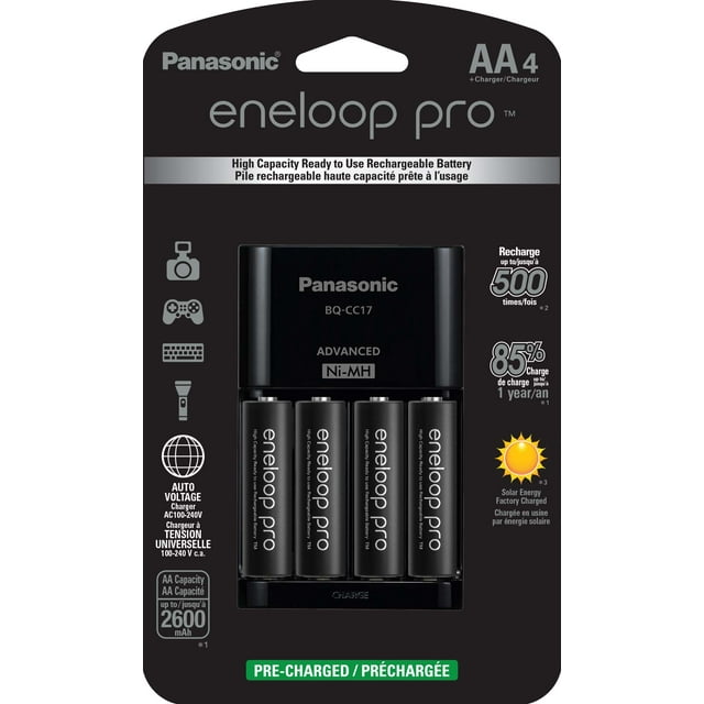 Panasonic Eneloop Pro Battery Charger with 4-Pack AA High Capacity Rechargeable Batteries