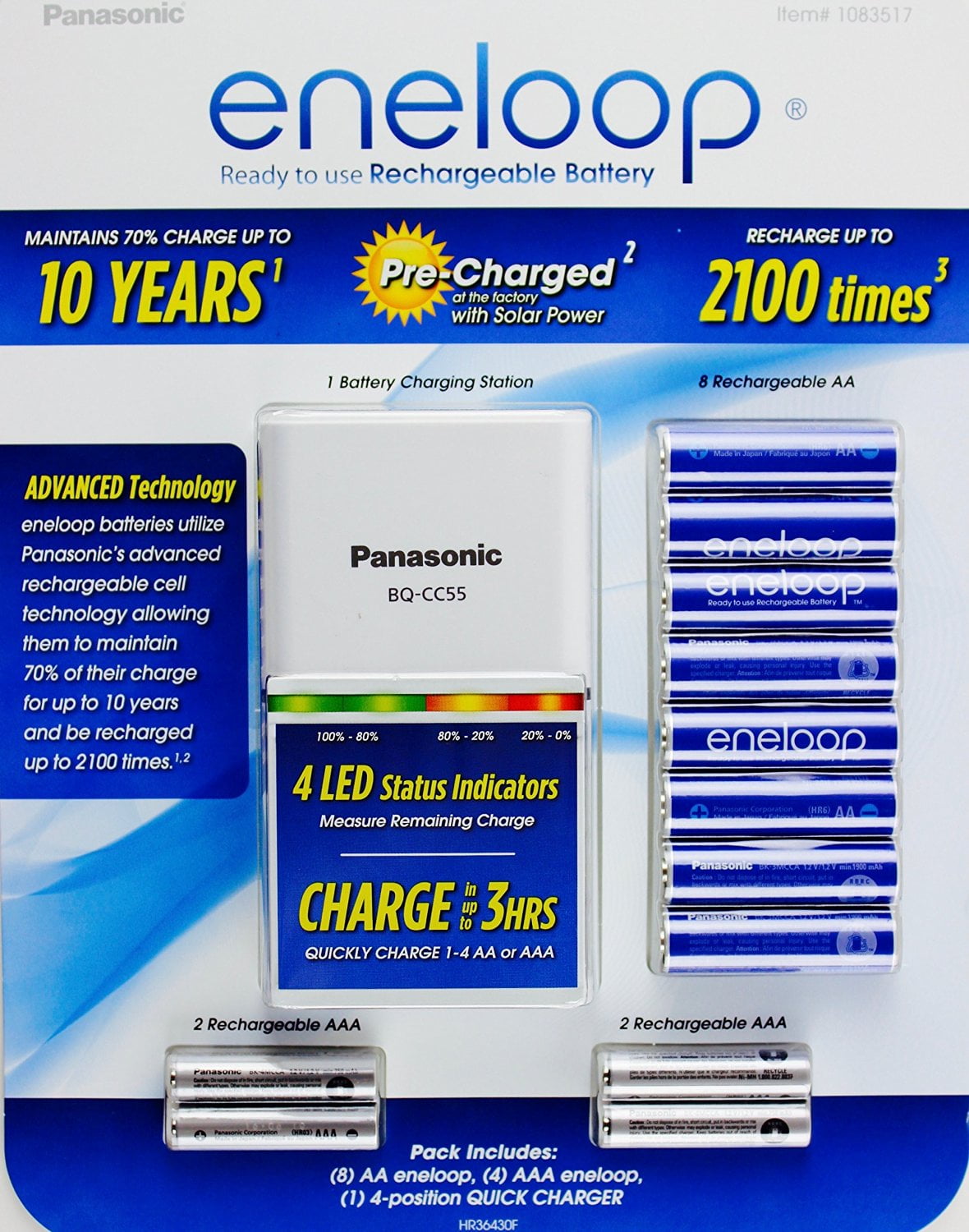 Panasonic Eneloop Rechargeable Batteries 8 AA, 4 AAA, & Quick LED Charger Kit