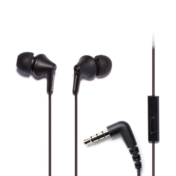 Panasonic ErgoFit Wired Earbuds, in-Ear Headphones with Microphone and Call Controller, Ergonomic Custom-Fit Earpieces (S/M/L), 3.5mm Jack for Phones