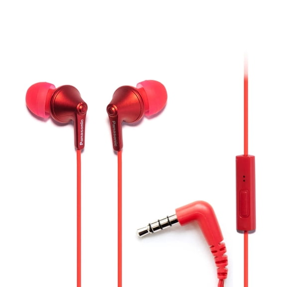 Panasonic ErgoFit Wired Earbuds, in-Ear Headphones with Microphone and Call Controller, Ergonomic Custom-Fit Earpieces (S/M/L), 3.5mm Jack for Phones