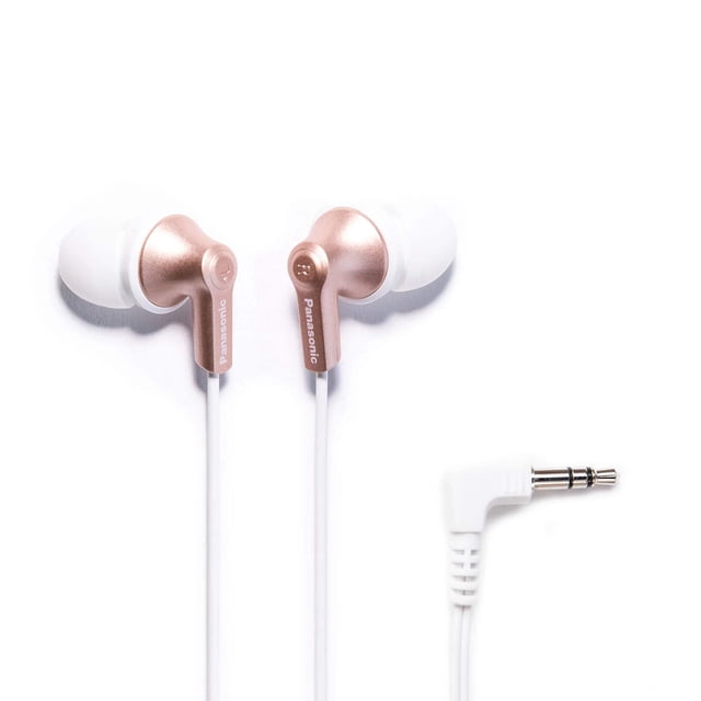 Panasonic ErgoFit Wired In-Ear Earbud Headphones with Right-Angle 3.5-mm Connector, RP-HJE120, Rose Gold