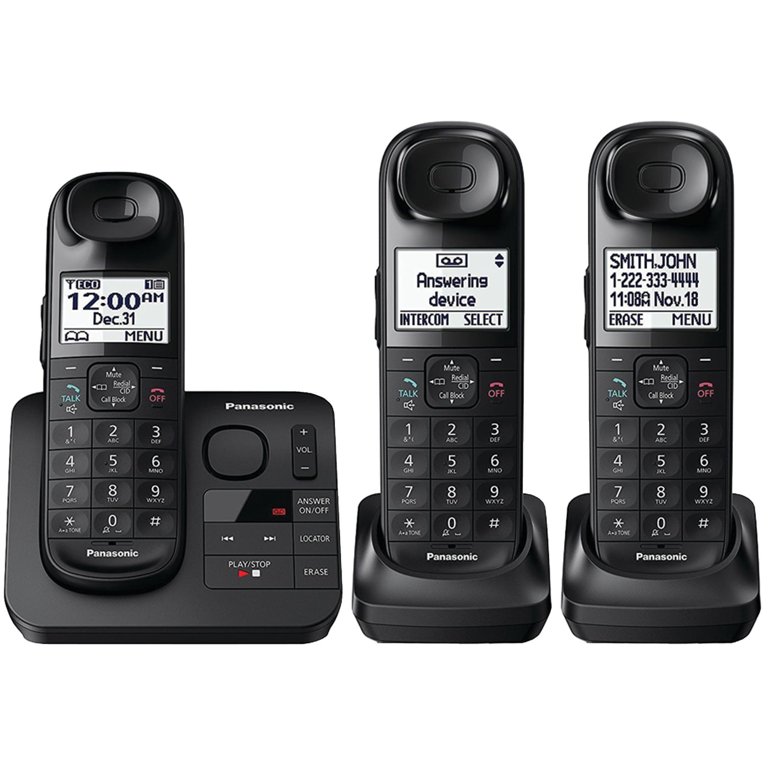 Panasonic Expandable Cordless Phone with Comfort Shoulder Grip and Answering Machine, 3 Handsets