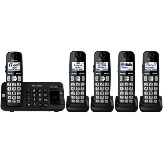 Panasonic Expandable Cordless Phone with Enhanced Noise Reduction 5 Handsets, Black