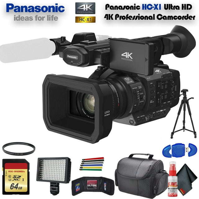 Panasonic HC-X1 Ultra HD 4K Professional Camcorder (HC-X1) With UV Filter, Tripod, Padded Case, LED Light, 64GB Memory Card and More Starter Bundle