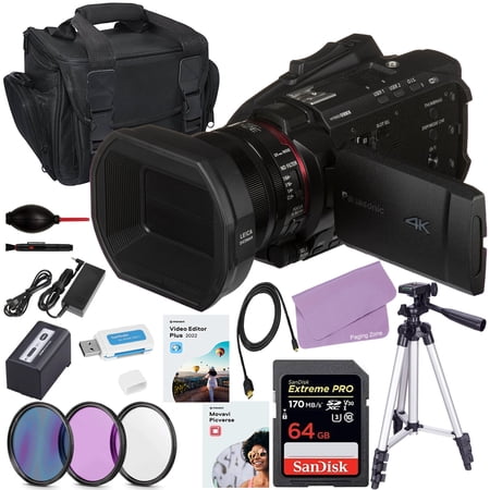 Panasonic HC-X1500 UHD 4K HDMI Pro Camcorder with 24x Zoom Bundle + Accessory Kit including 64GB Extreme Pro Memory, Filters, Case, 5 in 2 Video/Photo Editing Software Package & More (21 Items)