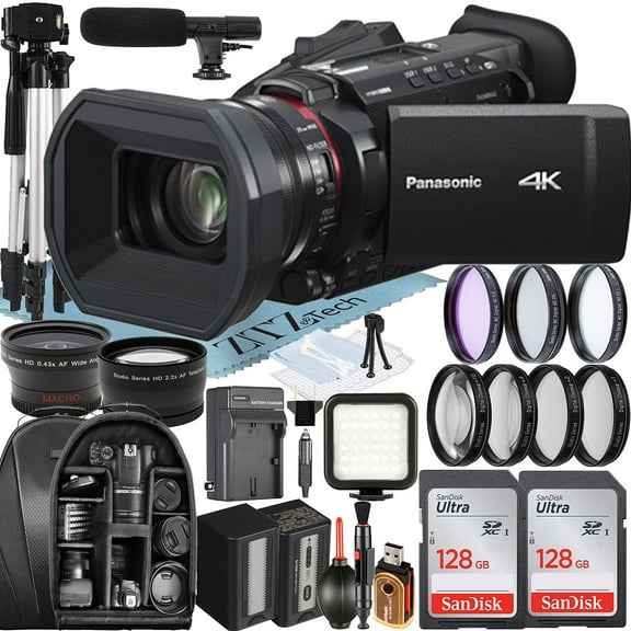 Panasonic HC-X1600 Camcorder UHD 4K with 2 Pack 128GB Memory Card + Backpack + LED Flash + Widgeangle + ZeeTech Accessory Bundle (International Version)