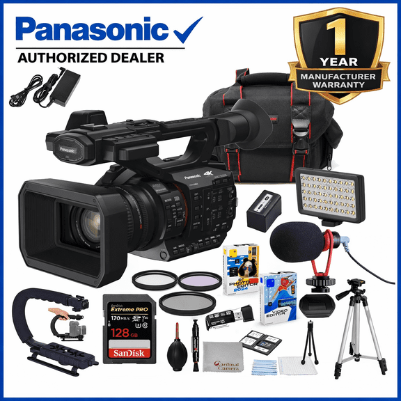 Panasonic HC-X20 4K Mobile Camcorder with Rich Connectivity Bundle (HC-X20) + Accessory Package Including 128GB Extreme Pro Memory, LED Light, Filters, Bag, Editing Software Package & More (31 Items)