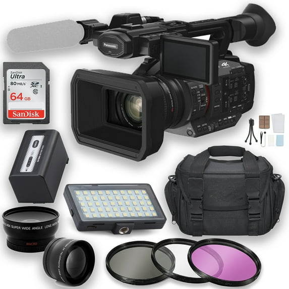 Panasonic HC-X20 4K Mobile Camcorder with Rich Connectivity + LED Light + 64GB Memory Card + Filter Kit + Telephoto Lens + Wide Angle Lens + Case & More