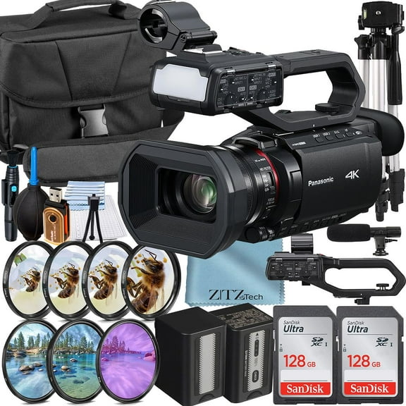 Panasonic HC-X2100 Camcorder UHD 4K with 2 Pack 128GB SanDisk Memory Card + Case + Microphone + Filter Kit + ZeeTech Accessory Bundle