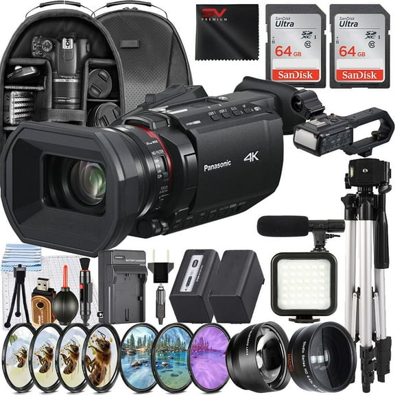 Panasonic HC-X2100 UHD 4K HDMI Lightweight Compact Camcorder with 2 Pack 64GB SanDisk Memory Card + Case + Filter Kit + SV Premium Accessory Bundle