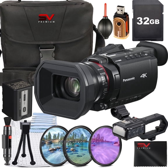 Panasonic HC-X2100 UHD 4K HDMI Lightweight Compact Camcorder with 32GB SanDisk Memory Card + Case + SV Premium Accessory Bundle
